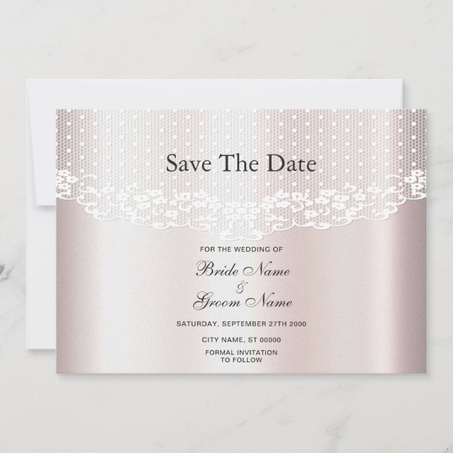 Elegant White Lace Floral Save The Date (Front)