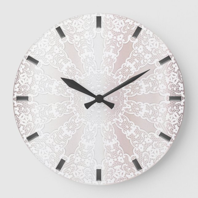 Elegant White Lace Floral Wall Clock (Front)