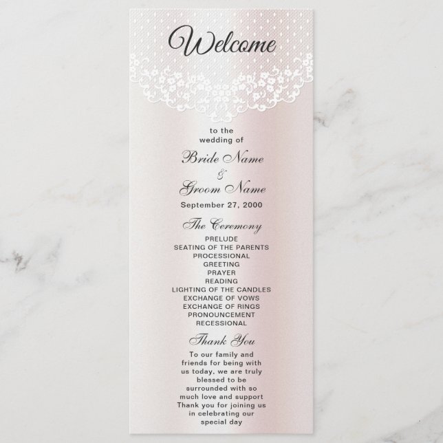Elegant White Lace Floral Wedding Program Programme (Front)