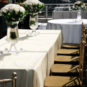 Elegant White Lace Formal Deep Gold Tone Tablecloth