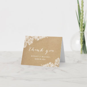 Elegant White Lace in Kraft Thank You