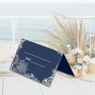 elegant white lace navy blue Place Card