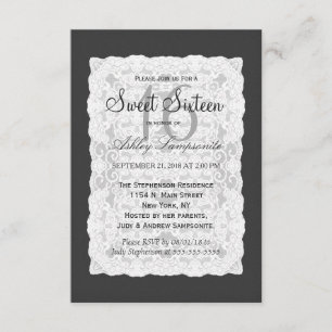 Elegant White Lace on Black Invitation