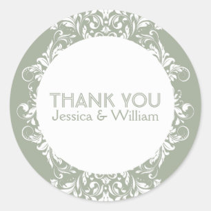 Elegant White Lace On Sage Green Classic Round Sticker