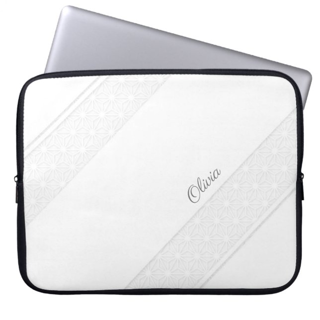 Elegant White Lace Pattern and Customisation Laptop Sleeve (Front)