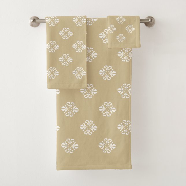Elegant White Lace Pattern on Light Beige Bath Towel Set (Insitu)
