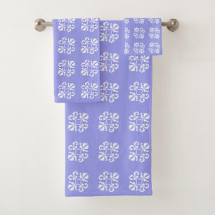 Elegant White Lace Pattern on Light Blue Bath Towel Set