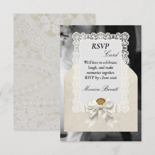 Elegant White Lace Ribbon Wedding RSVP Card Reply
