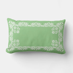 Elegant White Lace Vector on Light Green Lumbar Cushion