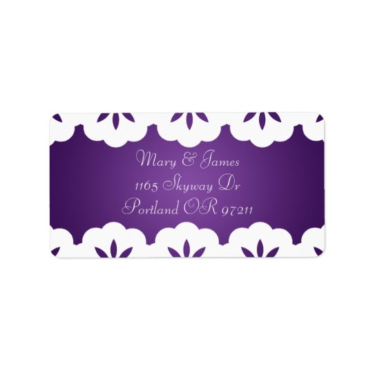 Elegant White Lace Wedding Address Purple Address Label