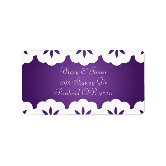 Elegant White Lace Wedding Address Purple Label (Front)