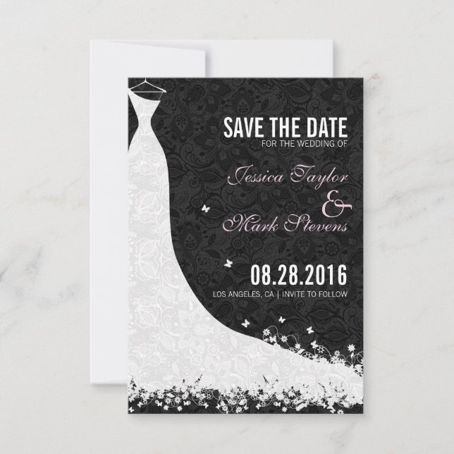 Elegant White Lace Wedding Dress Save The Date (Front)