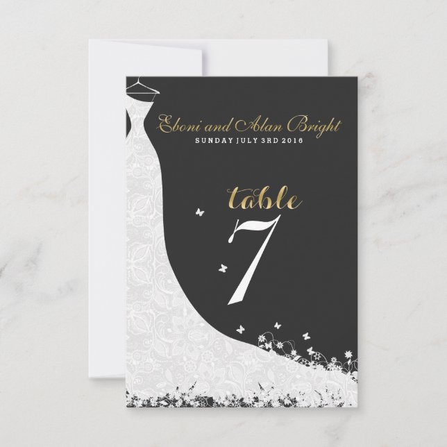 Elegant White Lace Wedding Dress Table 7 Invitation (Front)