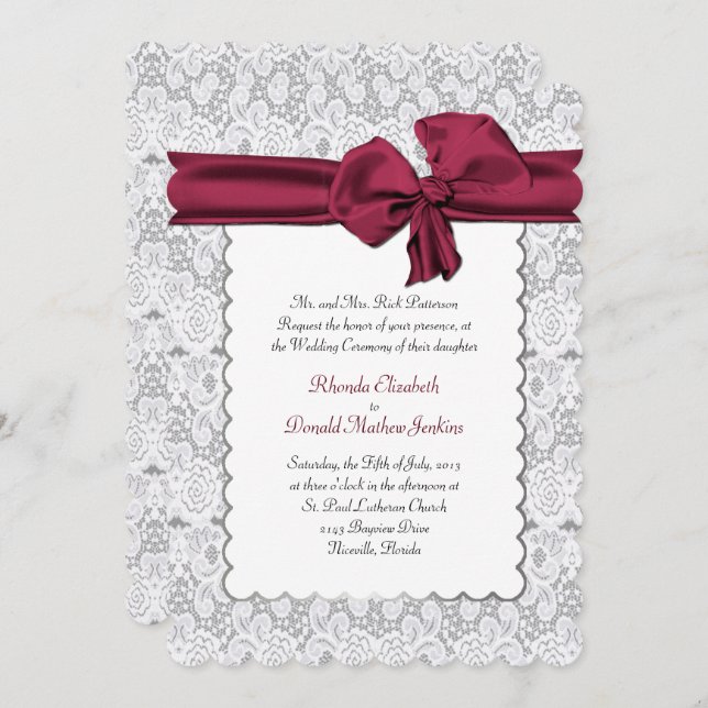 Elegant White Lace Wedding Invitation (Front/Back)