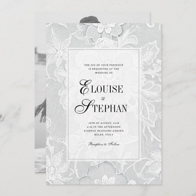 Elegant White Lace Wedding Invitation (Front/Back)