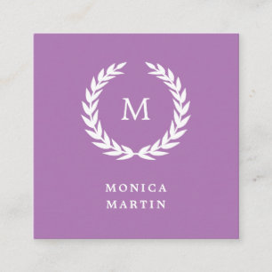 Elegant White Laurel Wreath on Lavender Square Business Card