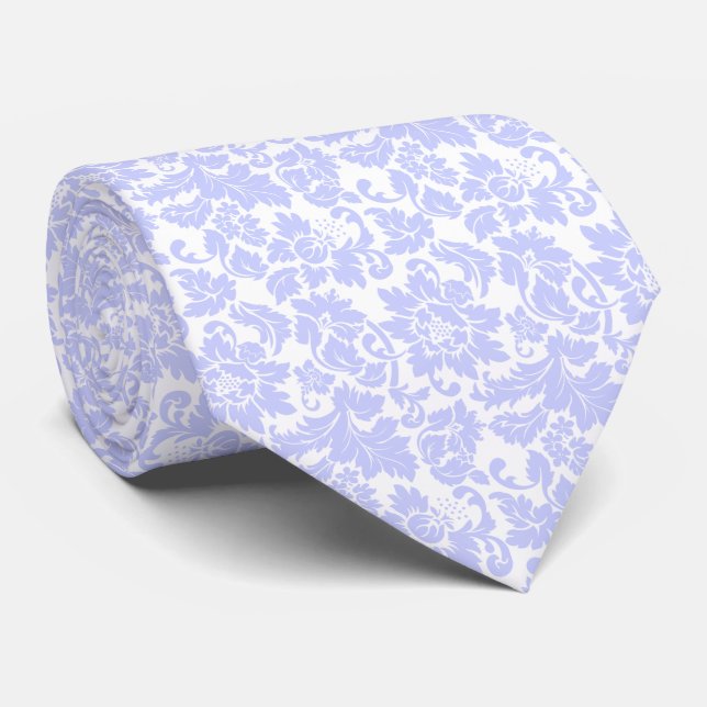 Elegant White & Lavender Floral Damasks Tie (Rolled)