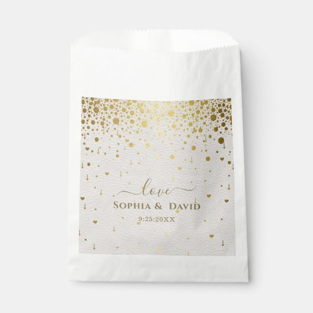 Elegant White Leather Gold Confetti Wedding  Favour Bags (Front)
