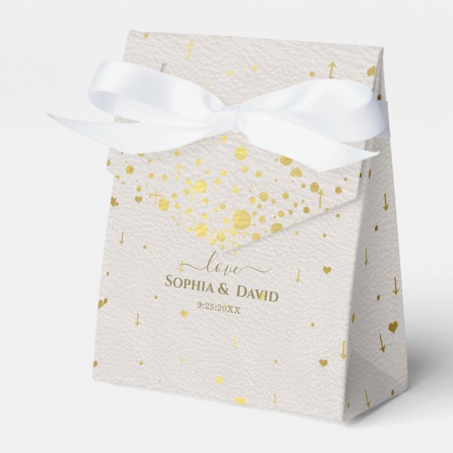 Elegant White Leather Gold Confetti Wedding  Favour Box (Front Side)