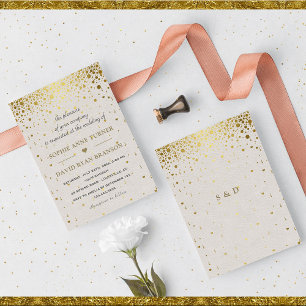 Elegant White Leather Gold Confetti Wedding Invitation
