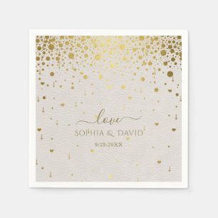 Elegant White Leather Gold Confetti Wedding Napkin