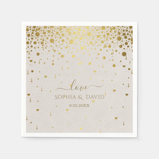 Elegant White Leather Gold Confetti Wedding  Napkin (Front)