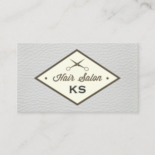Elegant White Leather Hair Salon Label Business Card