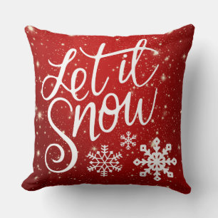 Elegant White Let It Snow On Red Christmas Cushion