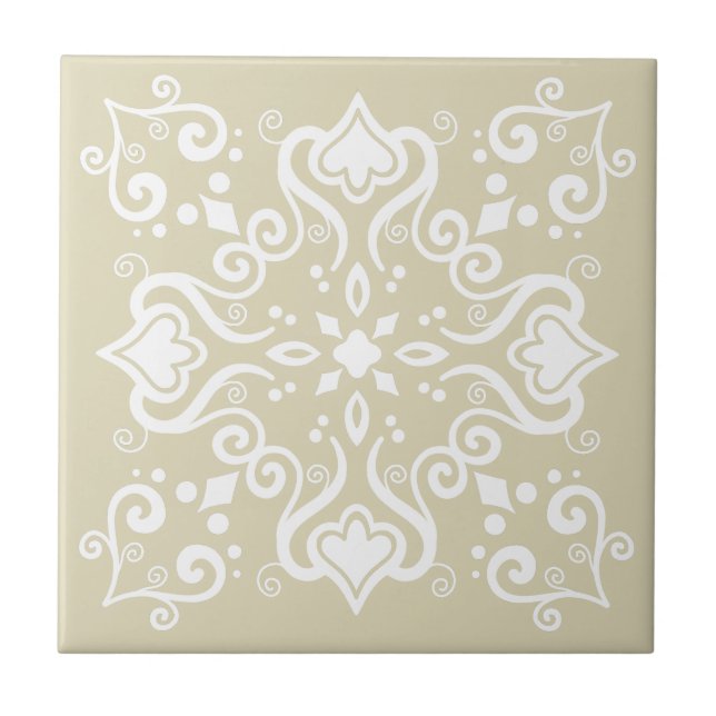 Elegant White Light Beige Azulejo Pattern A01c Tile (Front)