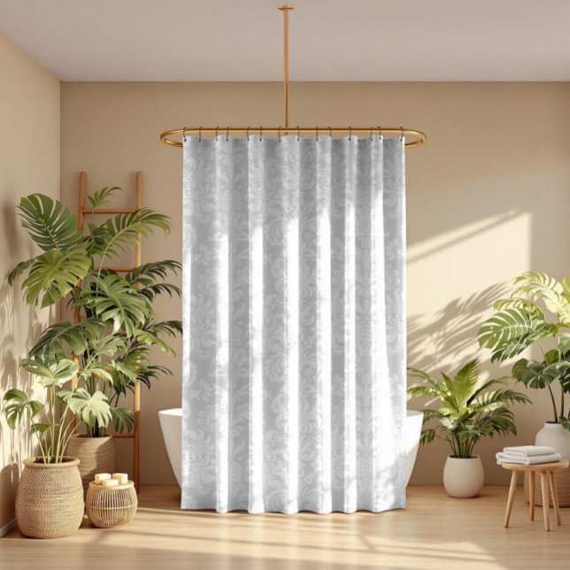 Elegant White & Light grey Floral Damasks Pattern Shower Curtain (Creator Uploaded)
