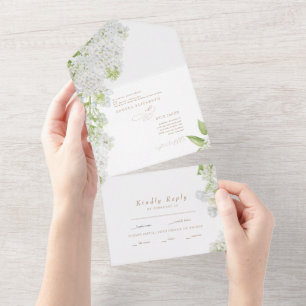 Elegant White Lilac Floral Wedding Gold Text All I All In One Invitation