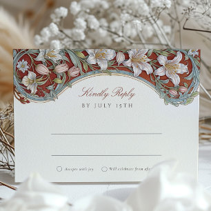 Elegant White Lilies Art Nouveau Wedding RSVP Card