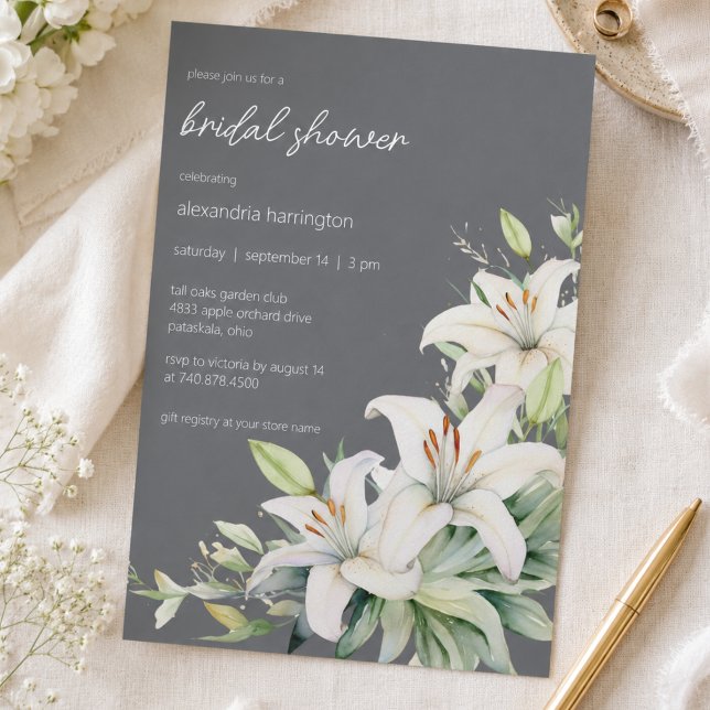 Elegant White Lilies Bridal Shower Invitation (Creator Uploaded)