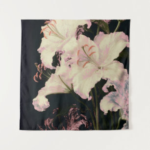 Elegant White Lilies on Black Background Floral Tapestry