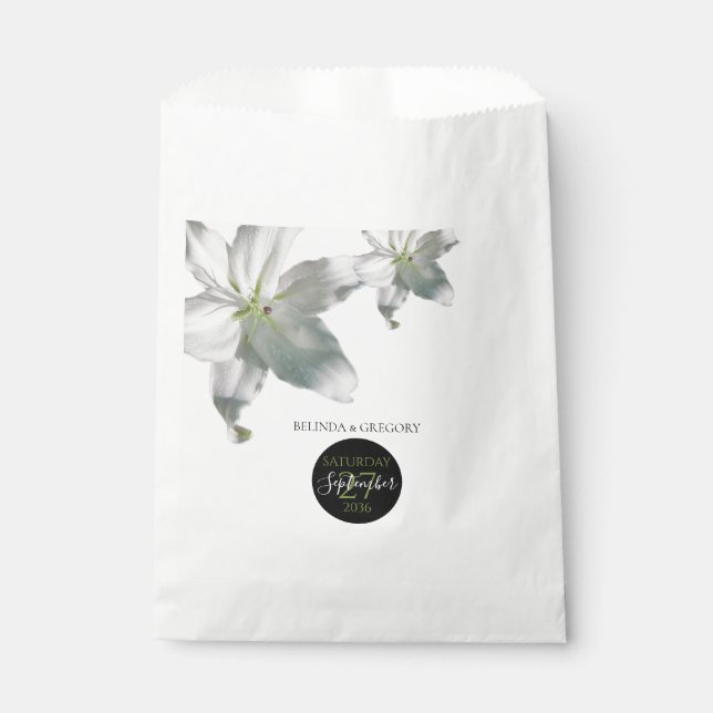 Elegant White Lilies Wedding Favour Bags (Front)