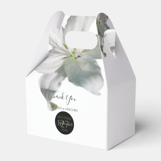 Elegant White Lilies Wedding Favour Box (Front Side)