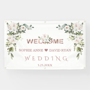 Elegant White Lilies Wedding Gold Welcome Sign