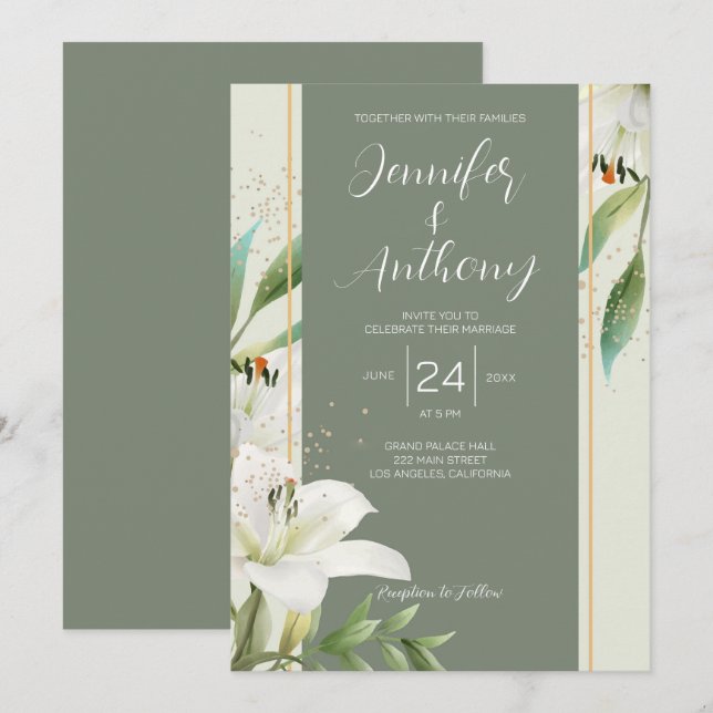 Elegant White Lilies Wedding Invitation (Front/Back)