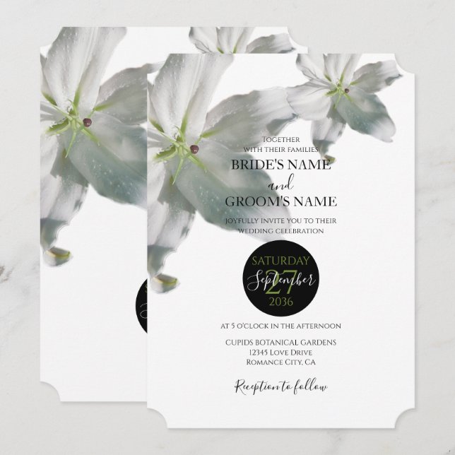 Elegant White Lilies Wedding Invitations (Front/Back)
