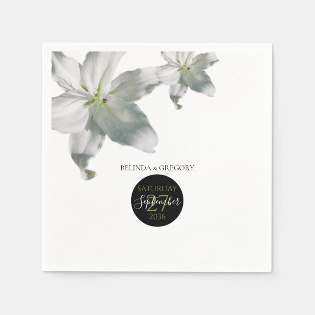 Elegant White Lilies Wedding Napkin (Front)