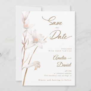Elegant white lilies wedding Save the Date Invitation