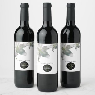 Elegant White Lilies Wedding Wine Label