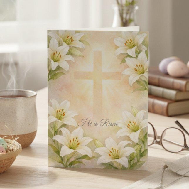 Elegant White Lily Cross Easter Christian Religion Holiday Card (Elegant White Lily Cross Easter Christian Religion Holiday Card)