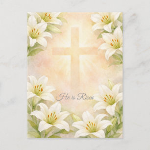 Elegant White Lily Cross Easter Christian Religion Holiday Postcard