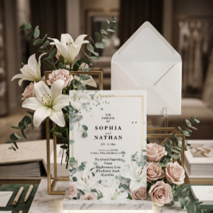 Elegant White Lily & Eucalyptus Floral Wedding  Invitation