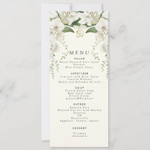 Elegant White Lily Floral Wedding Menu Invitation