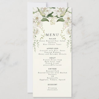 Elegant White Lily Floral Wedding Menu  Invitation