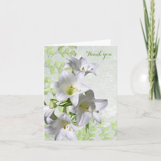Elegant White Lily Flowers Sympathy Thank You Card (Front)
