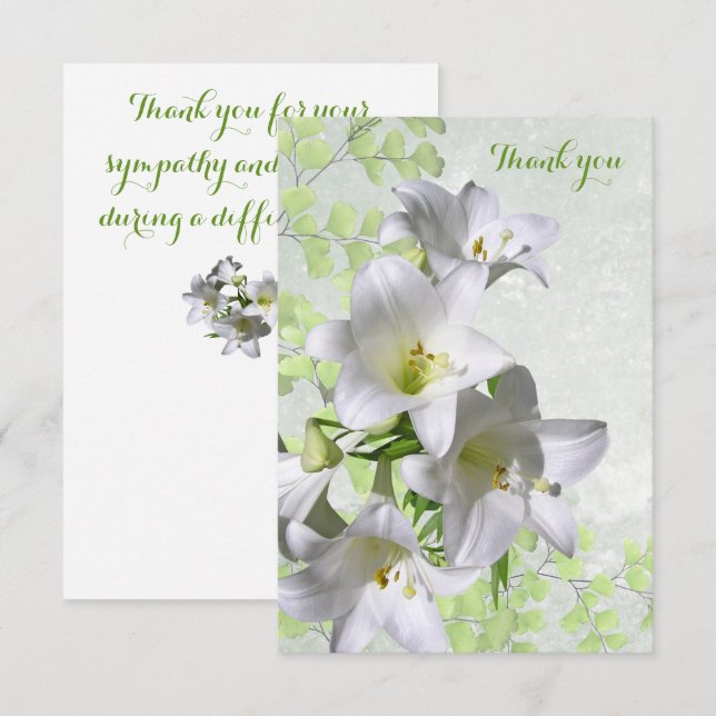 Elegant White Lily Flowers Sympathy Thank You Card (Front/Back)