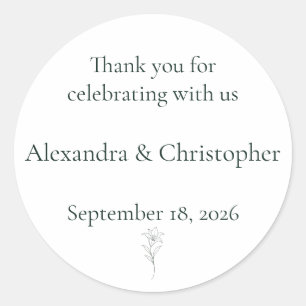Elegant White Lily Personalized Wedding Thank You Classic Round Sticker
